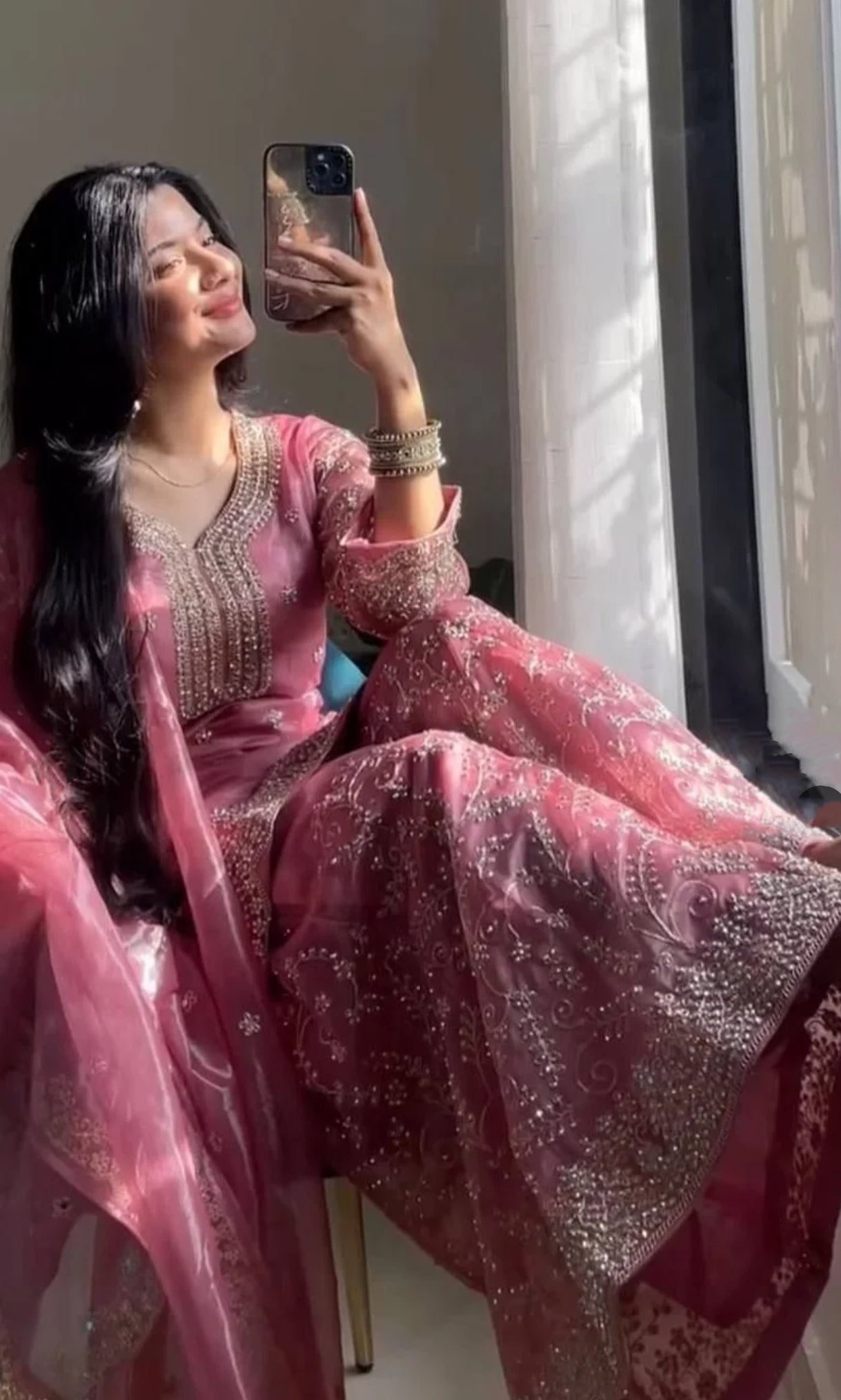 Premium Pink Embroidered Kurti Set with Dupatta | Party Wear Ethnic Suit for Women